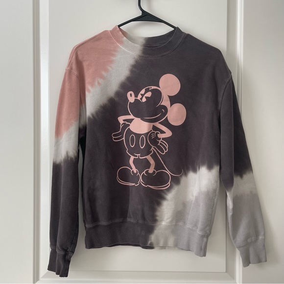 Disney Tops - Tie Dyed Pink and Grey Disney Mickey Sweatshirt XS